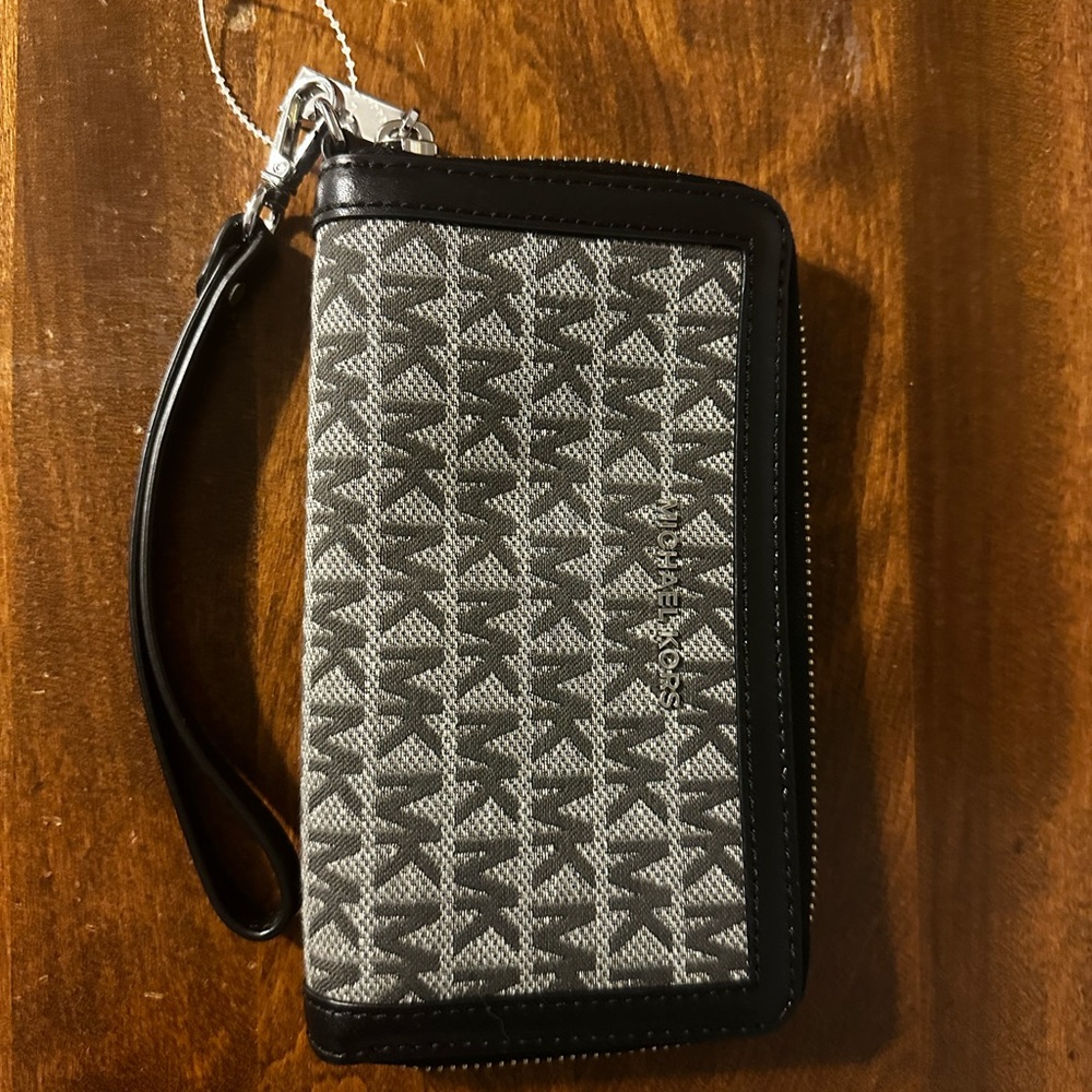 Michael Kors Black and Gray Patterned Wristlet